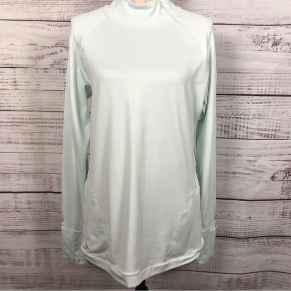 Athleta mock neck mint long sleeve size large thumb holes popover‎ workout top - Picture 1 of 8